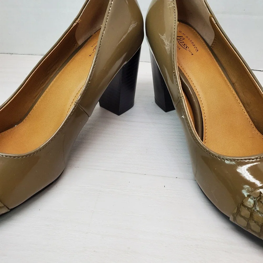 New G.H. Bass Pacey Nude Tan Faux Snakeskin Toe Heel Pumps 7M Grandma‎ Core